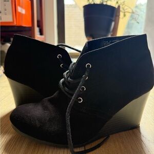 Elegant Black Suede Wedge Booties